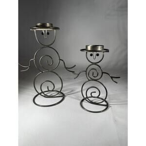 Vintage Christmas Snowman Set Of 2 International Silver Company Tea light Holder